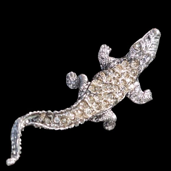 Crystal Gator Croc Brooch Lizard Salamander Gecko Chameleon Alligator Lapel Pin - Picture 4 of 15